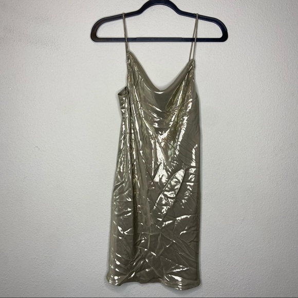 NWT ZARA Gold Spaghetti Slip Mini Dress Small Y2K - Picture 2 of 4